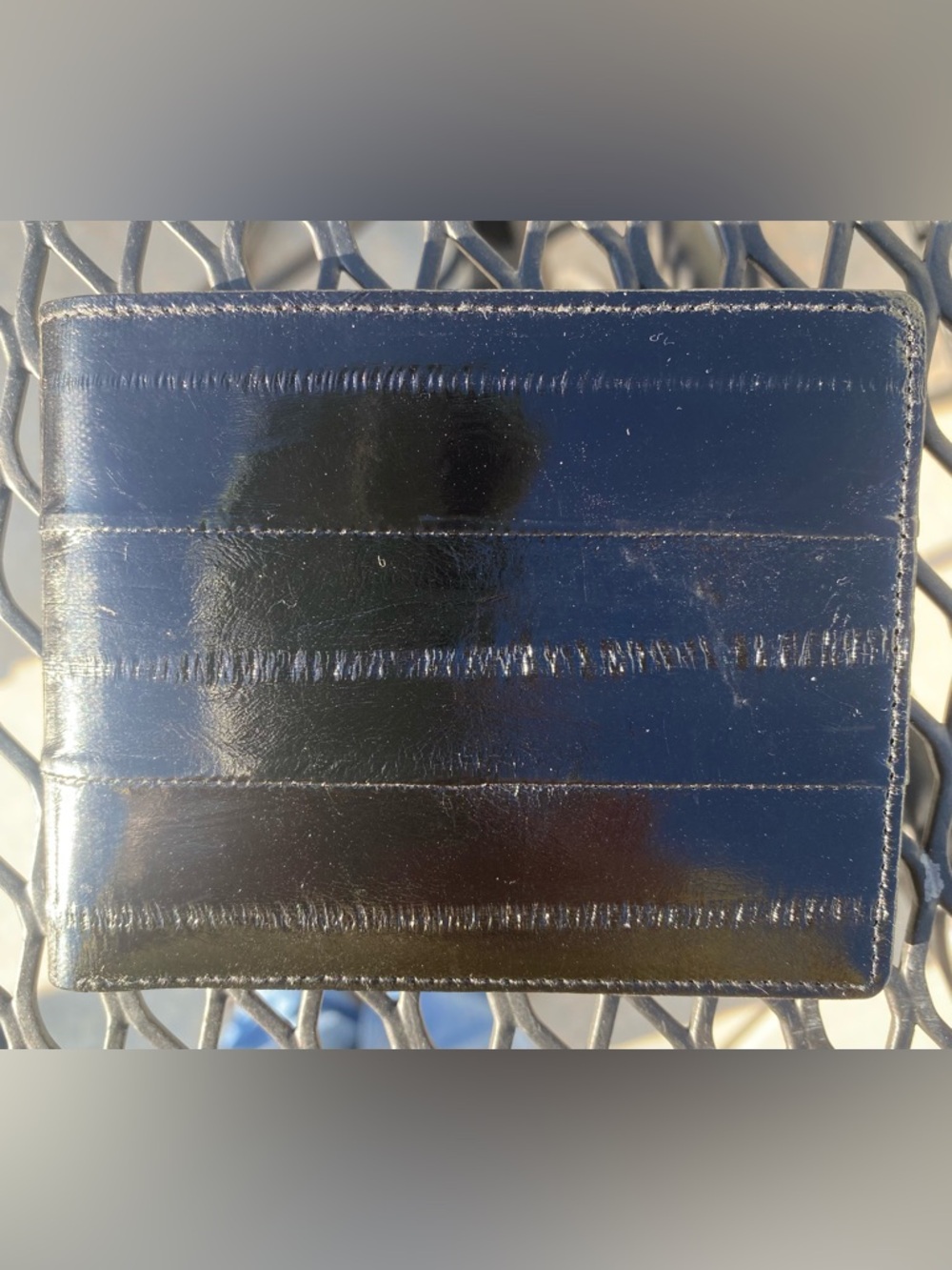 Black Leather Eel Skin Wallet, Lee Sands Brand.